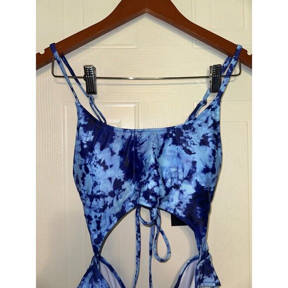 Meyeeka Scoop Neck Cut Out Front Lace Up Back Tie Dye One Piece Swimsuit Sz M - Picture 7 of 13
